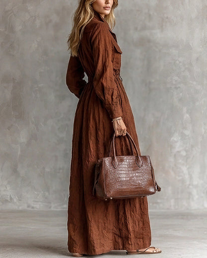 Curvvvy™ French Chic Zip-Up Lapel Maxi Dress With Cinched Waist