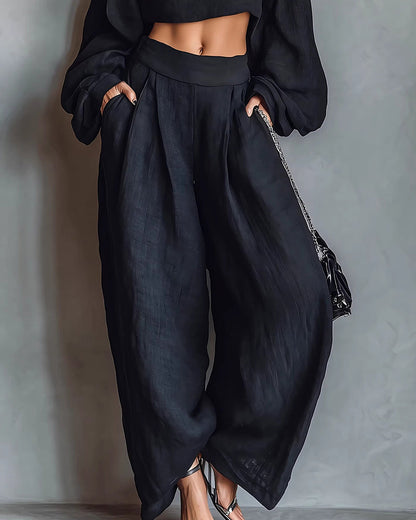 Curvvvy™ Off-Shoulder Crop Top and Wide Leg Pants Two-Piece Set