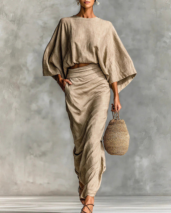 Curvvvy™ Effortless Elegance Two-Piece Draped Maxi Skirt Set