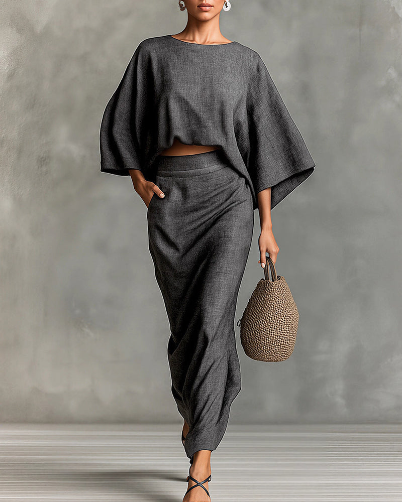 Curvvvy™ Effortless Elegance Two-Piece Draped Maxi Skirt Set