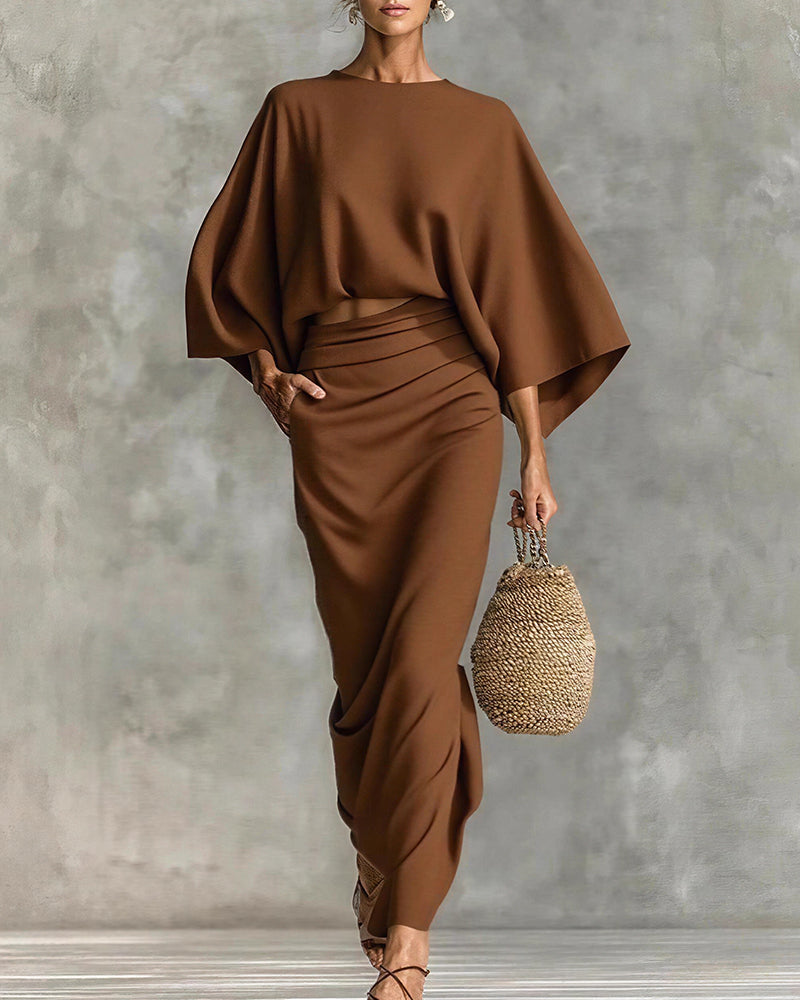 Curvvvy™ Effortless Elegance Two-Piece Draped Maxi Skirt Set