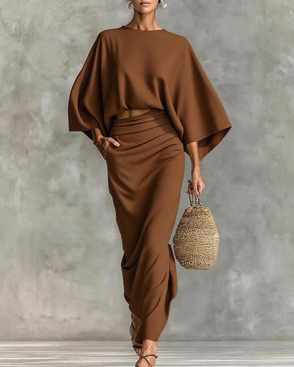 Curvvvy™ Effortless Elegance Two-Piece Draped Maxi Skirt Set