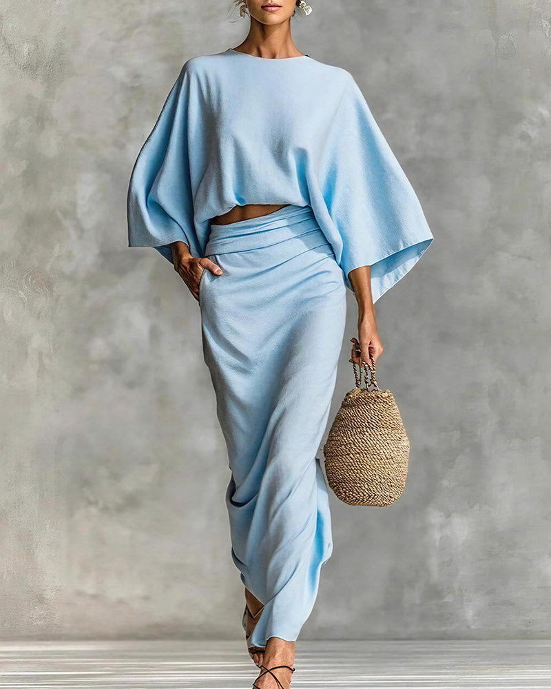 Curvvvy™ Effortless Elegance Two-Piece Draped Maxi Skirt Set