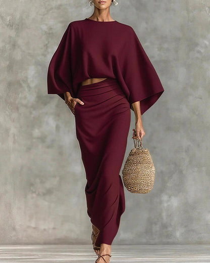 Curvvvy™ Effortless Elegance Two-Piece Draped Maxi Skirt Set