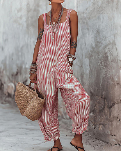 Curvvvy™ Striped Sleeveless Loose Jumpsuit Summer Casual Romper