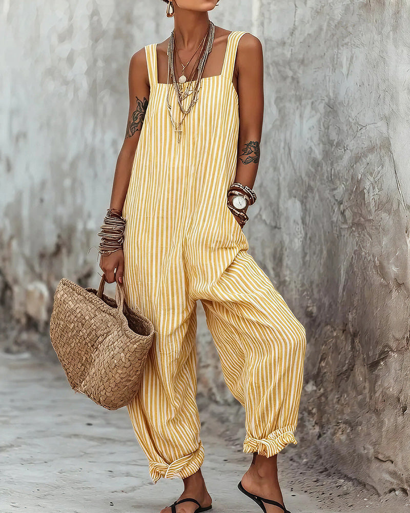 Curvvvy™ Striped Sleeveless Loose Jumpsuit Summer Casual Romper