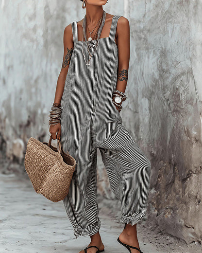 Curvvvy™ Striped Sleeveless Loose Jumpsuit Summer Casual Romper