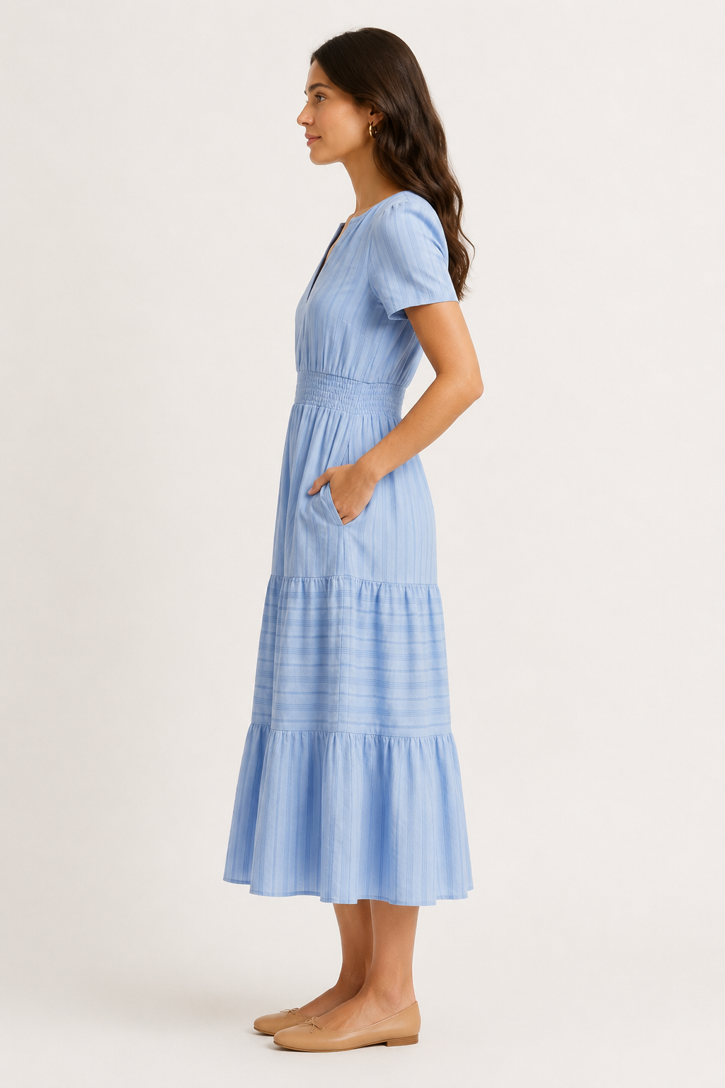 Tiered Notched Short Sleeve Dress