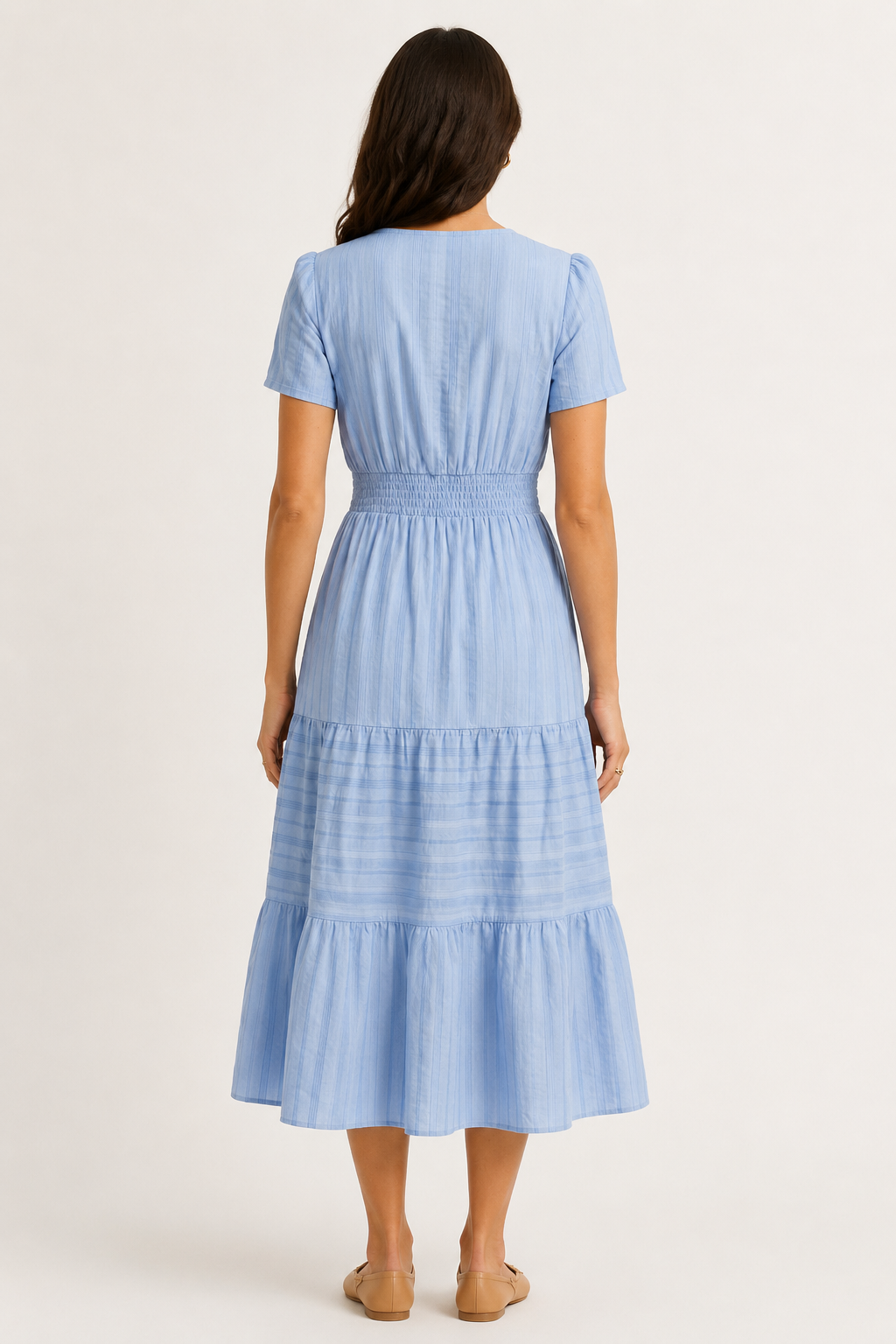 Tiered Notched Short Sleeve Dress