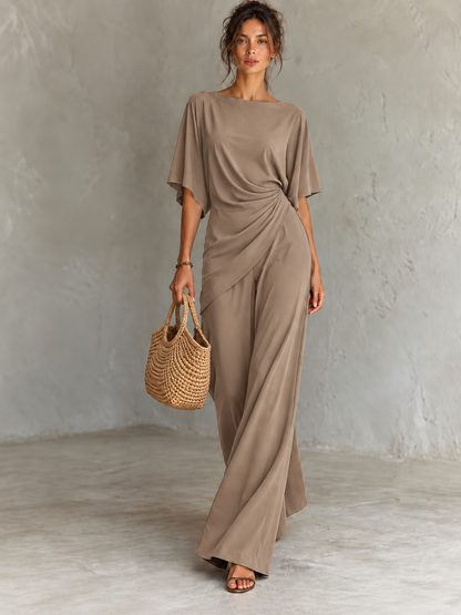Ruched Top Wide Leg Trousers Matching Set
