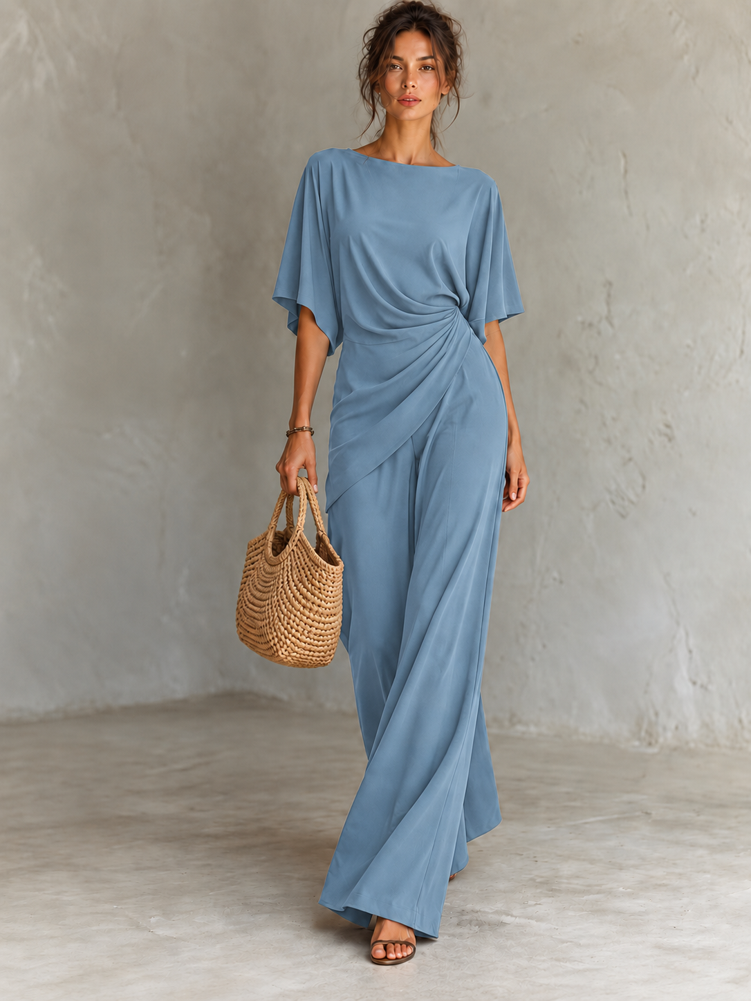 Ruched Top Wide Leg Trousers Matching Set