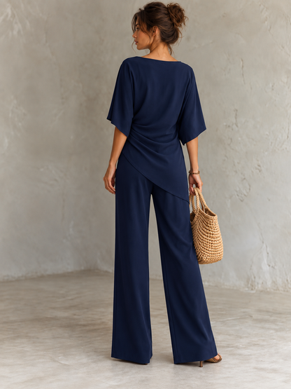 Ruched Top Wide Leg Trousers Matching Set