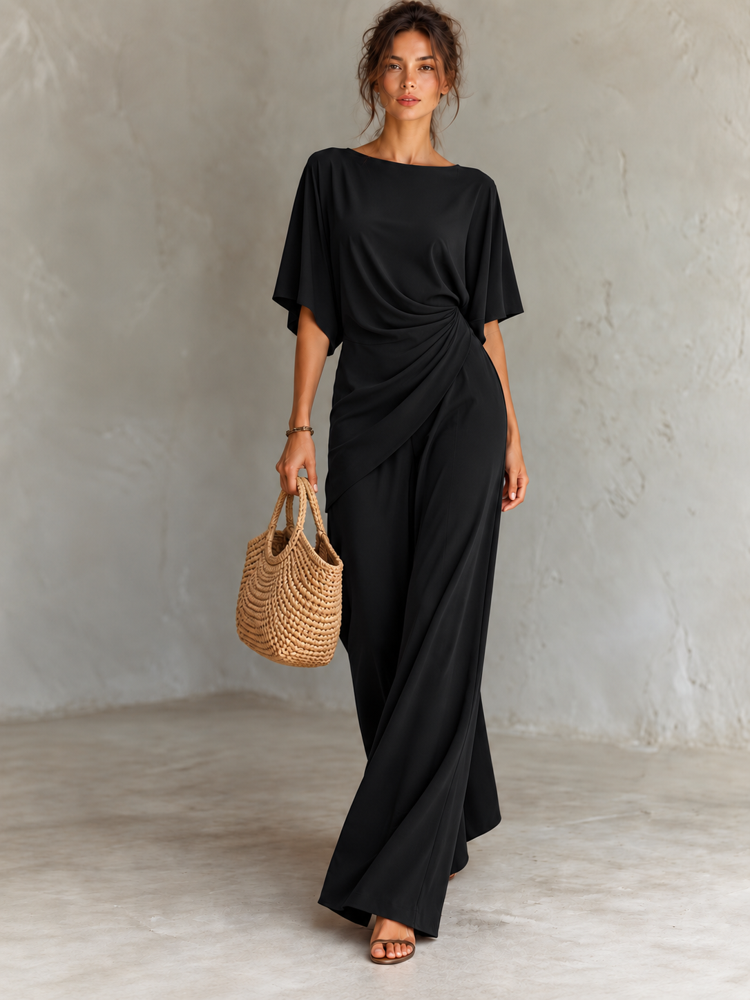 Ruched Top Wide Leg Trousers Matching Set