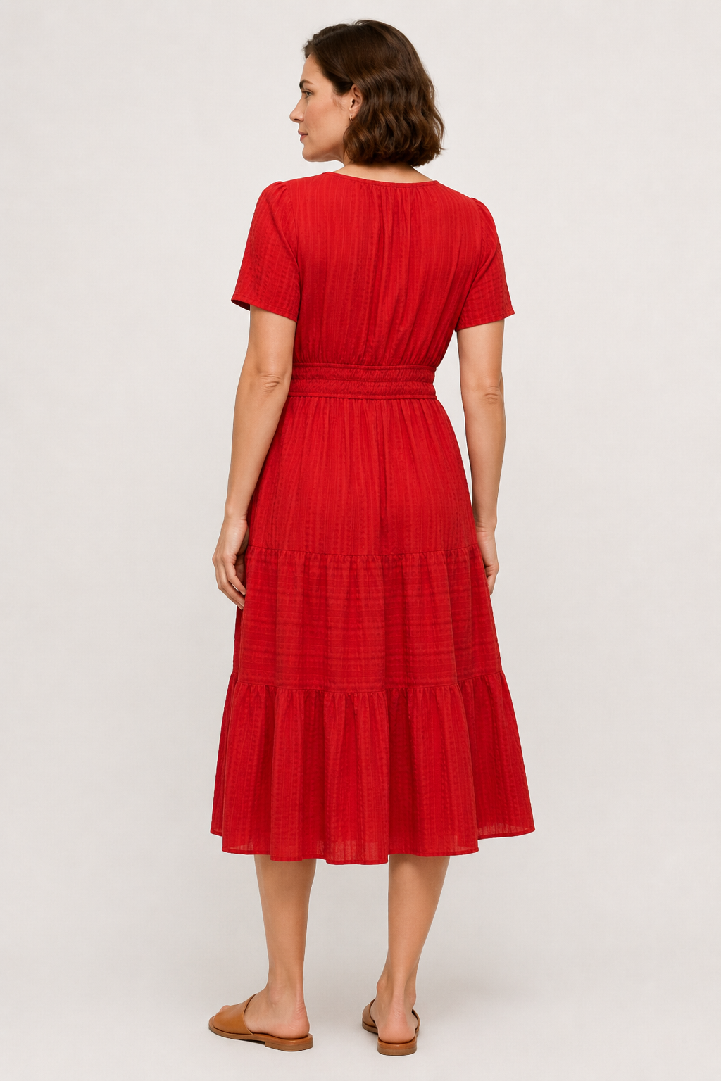 Tiered Notched Short Sleeve Dress