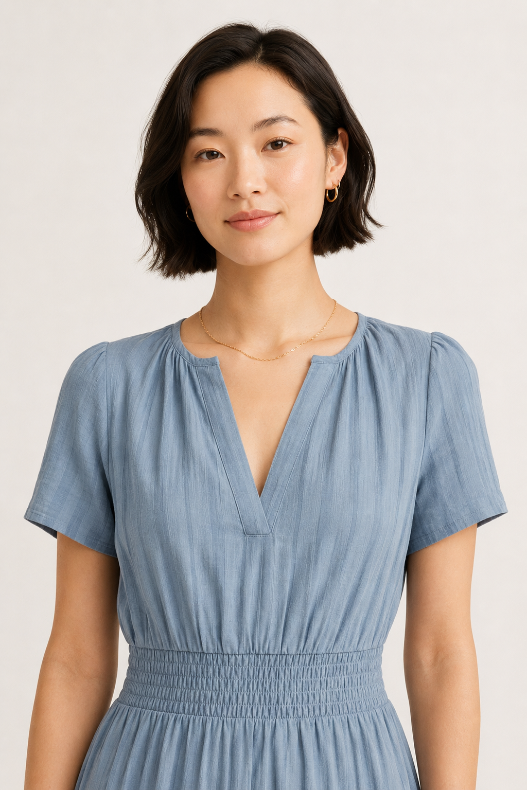 Tiered Notched Short Sleeve Dress