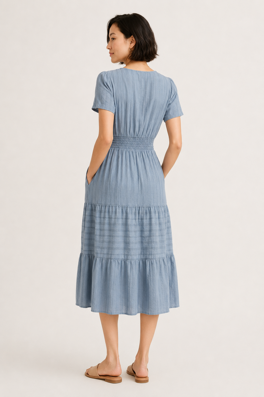 Tiered Notched Short Sleeve Dress
