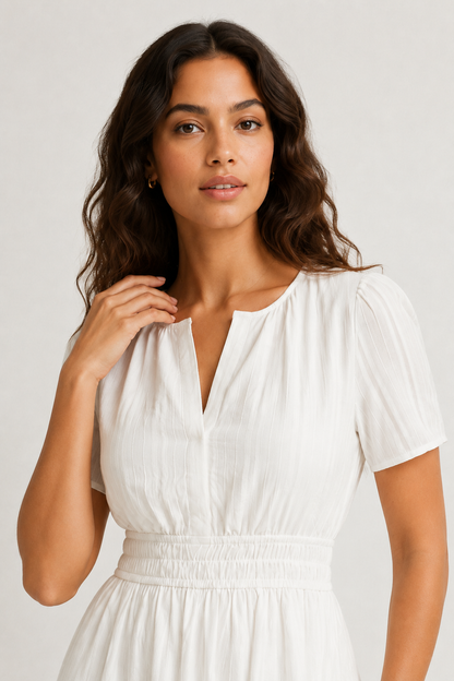 Tiered Notched Short Sleeve Dress