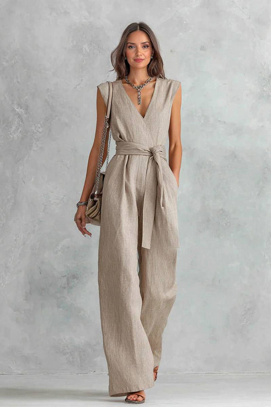 V-Neck Lace-Up Jumpsuit