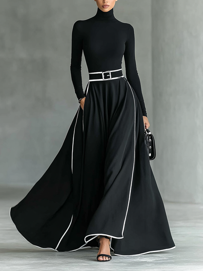 Black Long-Sleeve Turtleneck Maxi Dress