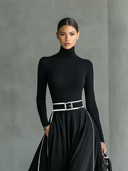 Black Long-Sleeve Turtleneck Maxi Dress