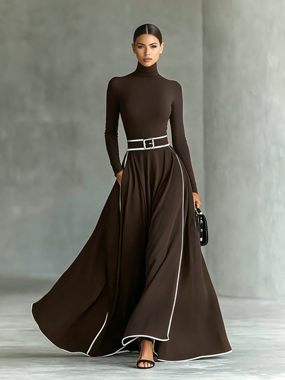Black Long-Sleeve Turtleneck Maxi Dress
