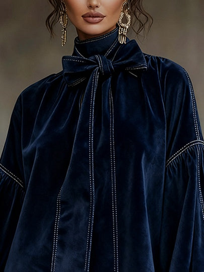 Midnight Blue Bow-Detail Dress