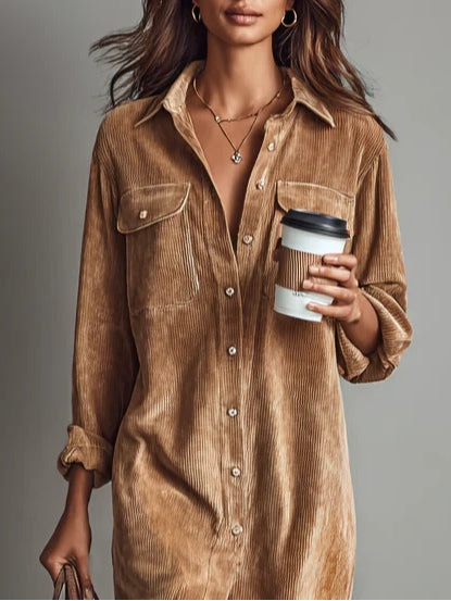 Loose-Fitting Corduroy Midi Dress