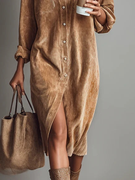 Loose-Fitting Corduroy Midi Dress