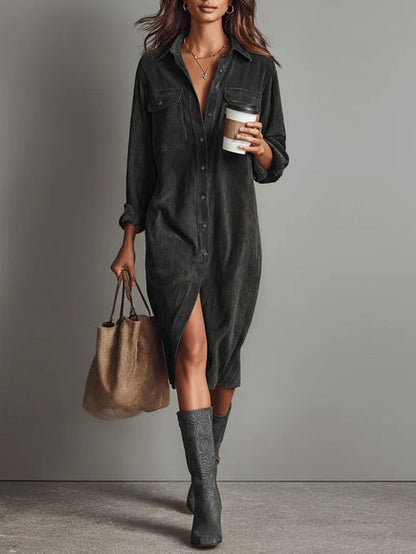 Loose-Fitting Corduroy Midi Dress