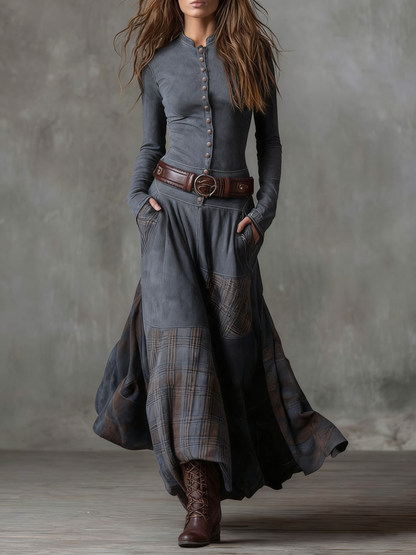 Long belted suede dress