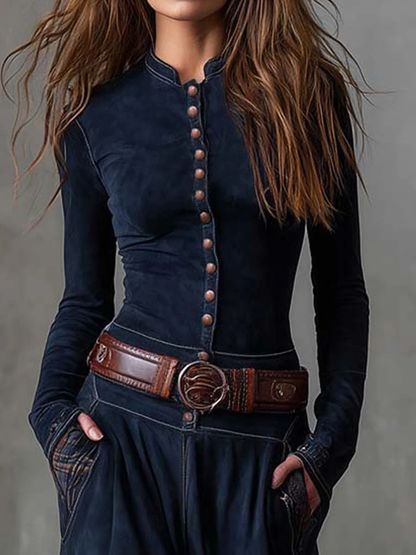 Long belted suede dress