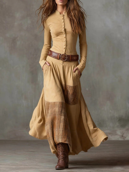 Long belted suede dress