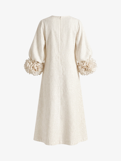 Women's Elegant Floral Cuff Midi Dress