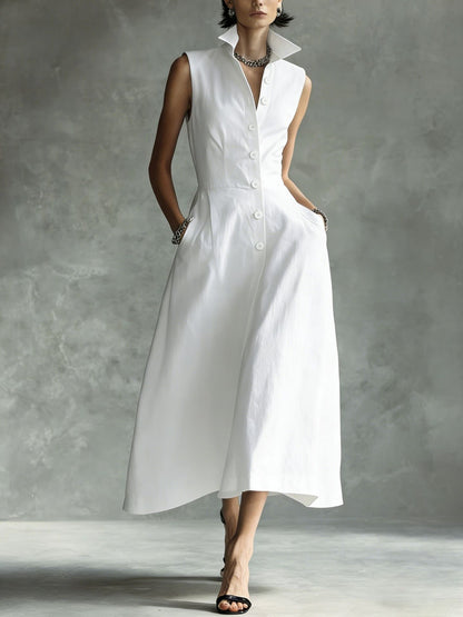 Solid-Color Sleeveless Casual Dress
