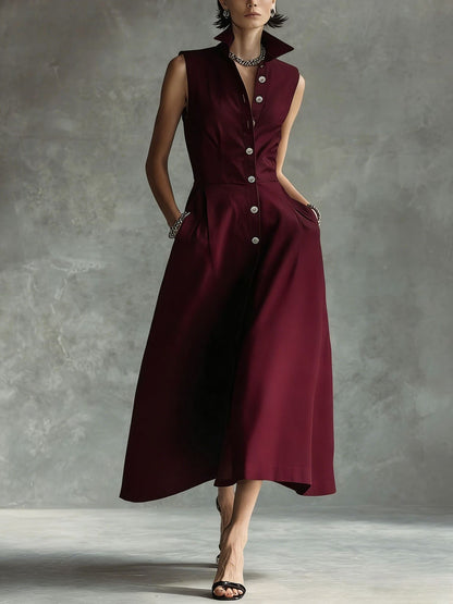 Solid-Color Sleeveless Casual Dress