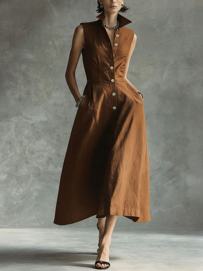 Solid-Color Sleeveless Casual Dress