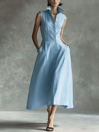 Solid-Color Sleeveless Casual Dress