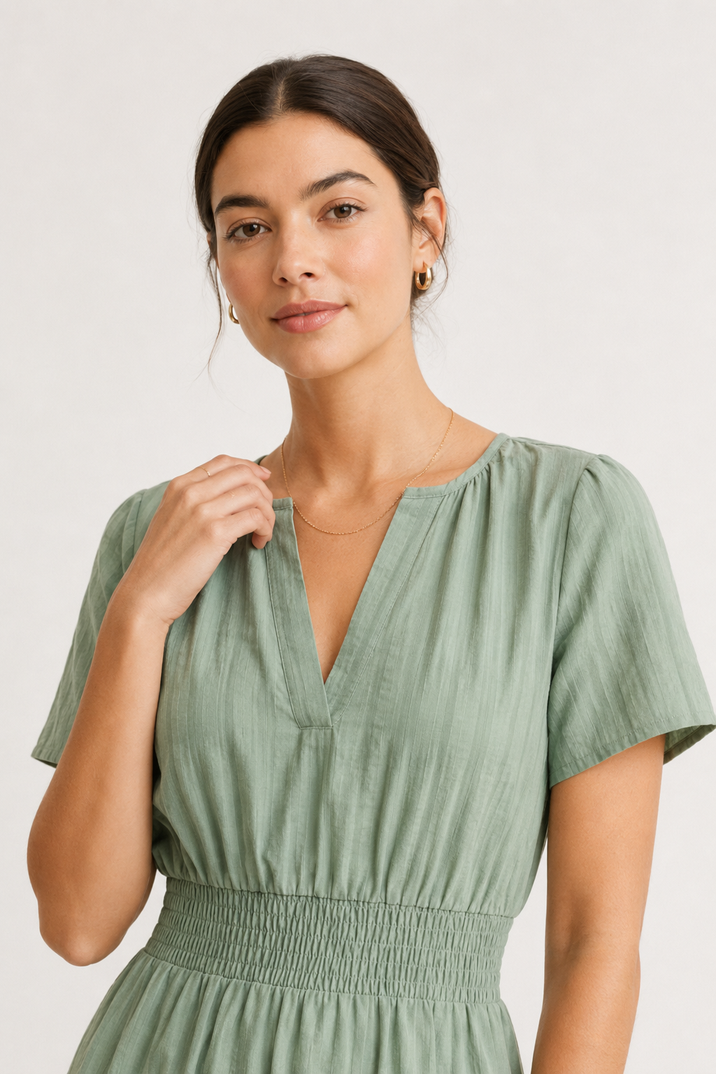 Tiered Notched Short Sleeve Dress