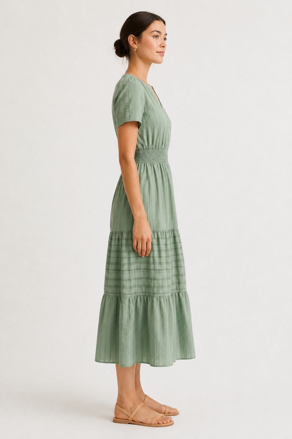 Tiered Notched Short Sleeve Dress