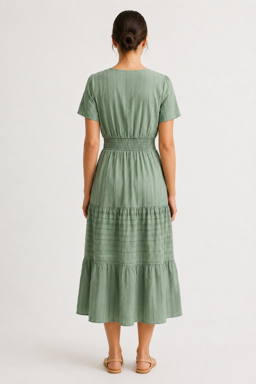 Tiered Notched Short Sleeve Dress