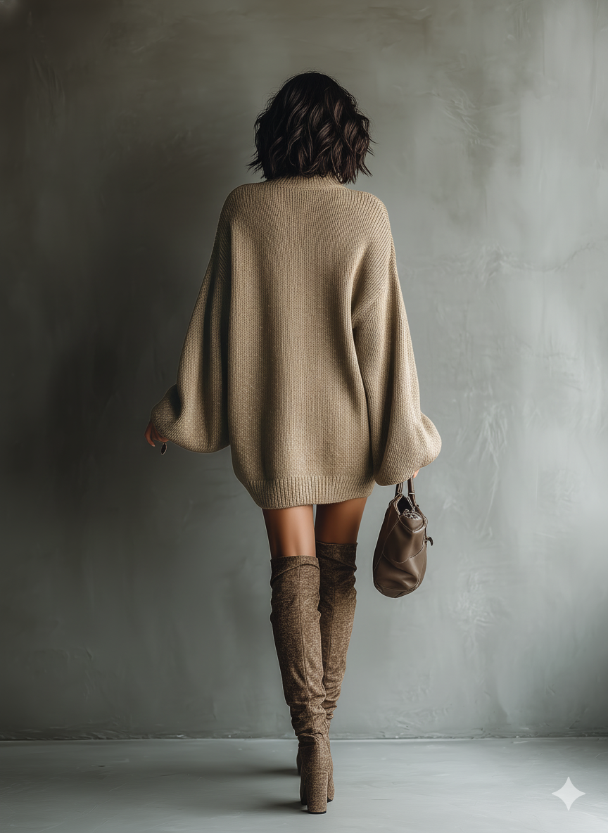 Vintage High Neck Knit Mini Sweater Dress