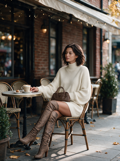 Vintage High Neck Knit Mini Sweater Dress