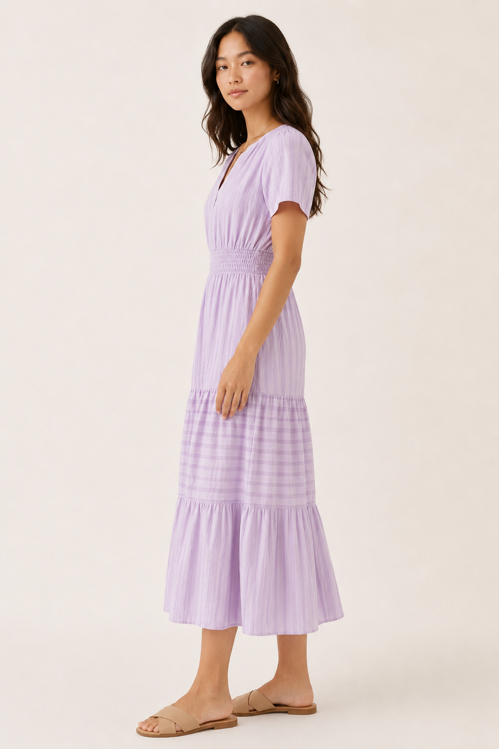 Tiered Notched Short Sleeve Dress