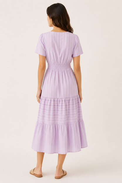 Tiered Notched Short Sleeve Dress