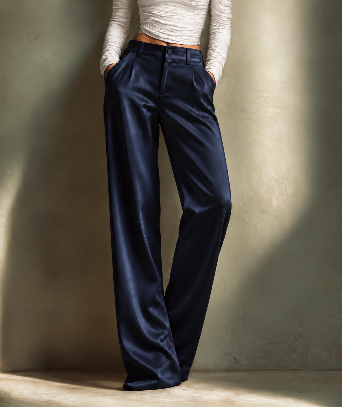 Draped Satin Straight-Leg Trousers