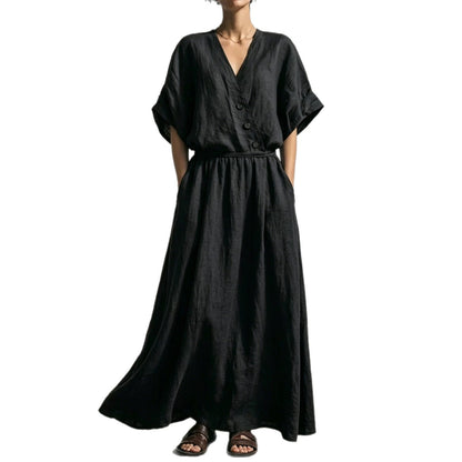 Belted Wrap Linen Blend Pocket Maxi Dress