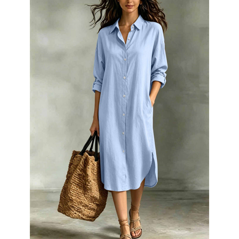Oversized Linen‑Blend Shirt Midi Dress