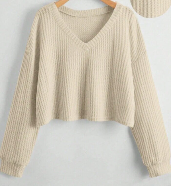 Relaxed V-Neck Ribbed Crop Top