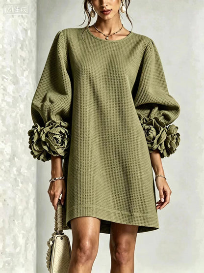 French-Style Floral Dress With Lantern Sleeves