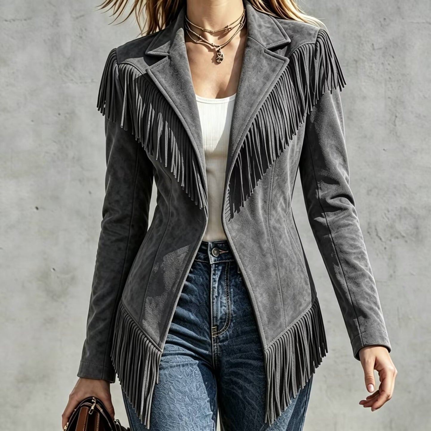Faux Suede Fringe Jacket